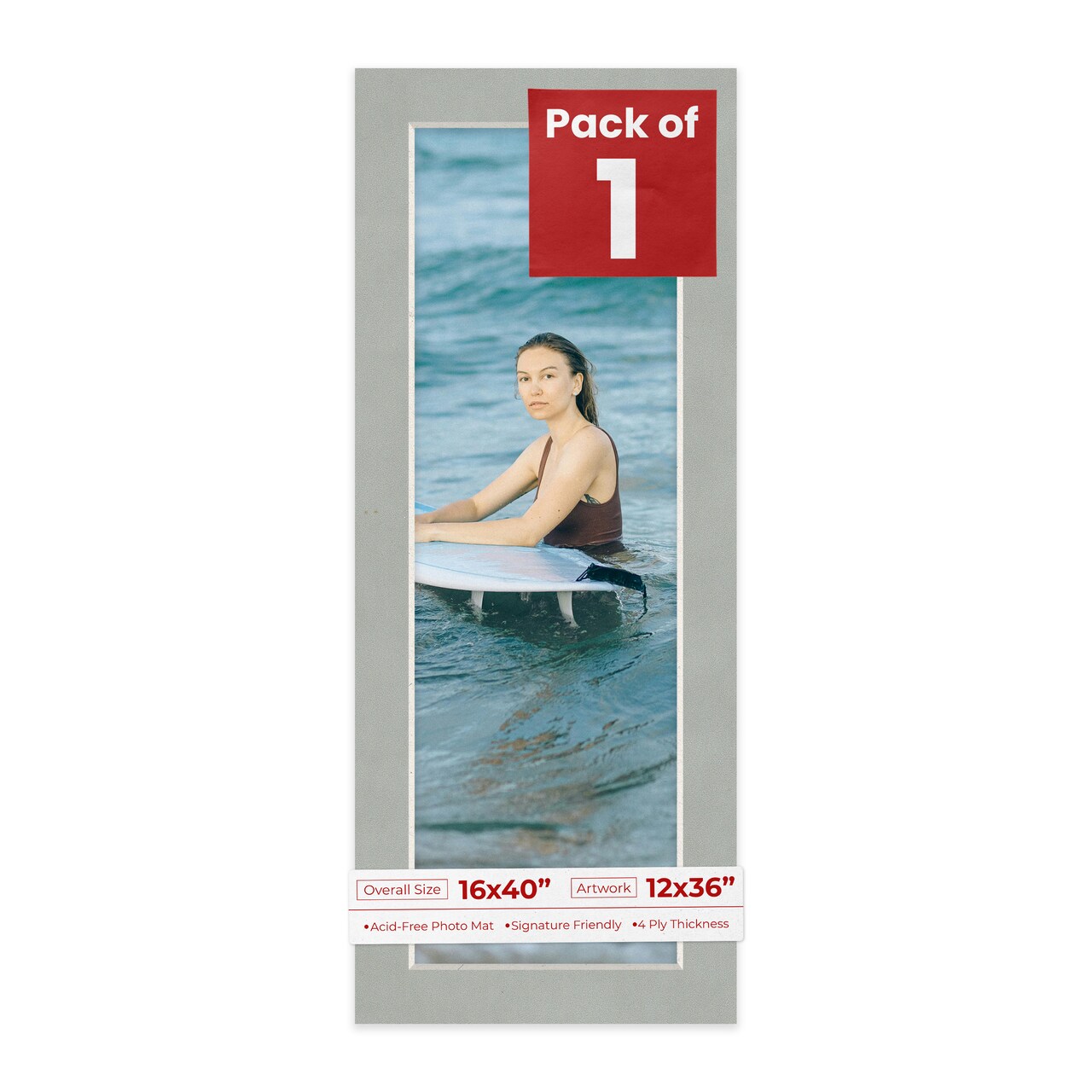 Light Grey Suede Mat Board for 16x40 Frames - Fits 12x36 Photos